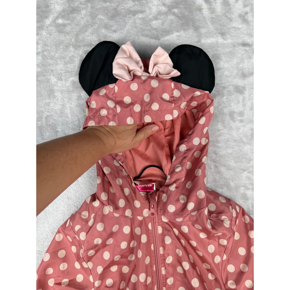 Kids Disney Minnie Mouse Pink Polka Dot Hooded Windbreaker Jacket Size 6X